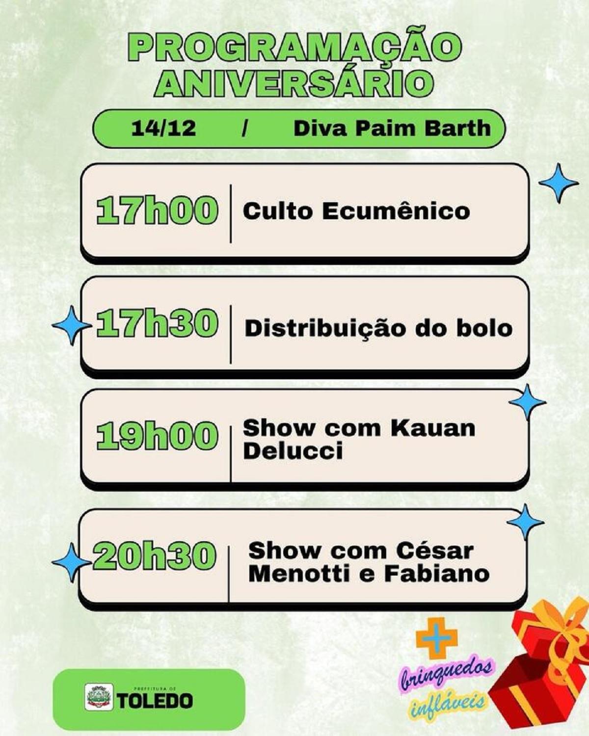 Toledo: Aniversário de 73 Anos Terá Programação Especial