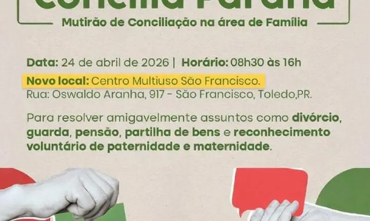 Toledo recebe mutirão Concilia Paraná nesta sexta-feira